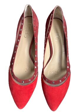 BCBG Red Suede Pointed-Toe Studded Flats